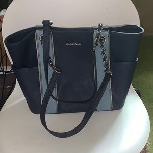 Calvin Klein Hayden Saffiano Leather Tote - Navy Combo